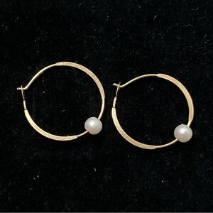 10K Gold Pearl Hoop Earrings